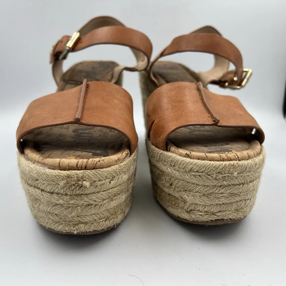 Sam Edelman Maura Espadrille Wedge Sandals Tan Brown Leather Size 9.5 M